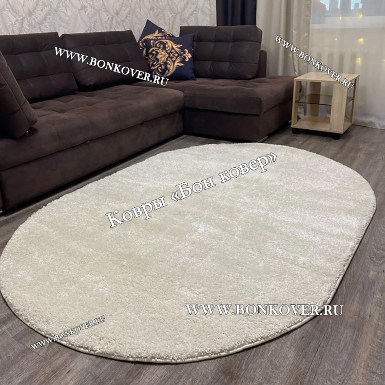 Длинноворсный Ковер Шагги Белый Овальный